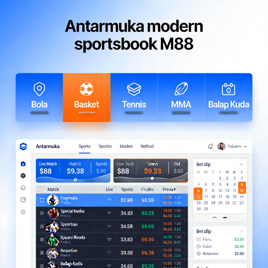 Antarmuka modern sportsbook M88 dengan berbagai pilihan taruhan olahraga